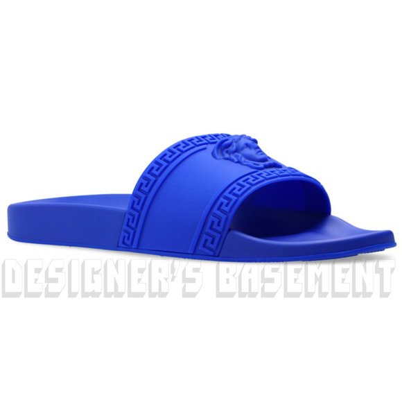 VERSACE men 42 EU - 9 US Royal Blue Rubber Medusa head FLIP-FLOP slide sandals - Picture 3 of 11
